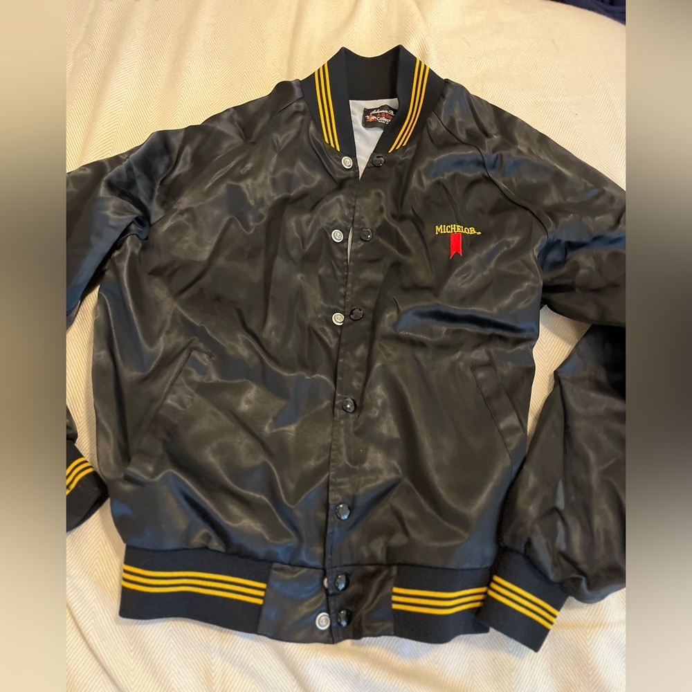 Vintage Amheuser Busch/Michelob Men’s Satin Bomber Jacket SZ M Black & Gold